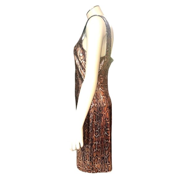 L’Agence 8P Bronze Metallic Python Print Mini Dress Glamcore Bodycon Night Luxe - Picture 6 of 14